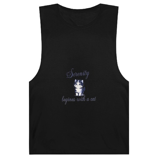 Serenity Begins with a Cat – Peaceful Kitty Quote Barnard Tanks