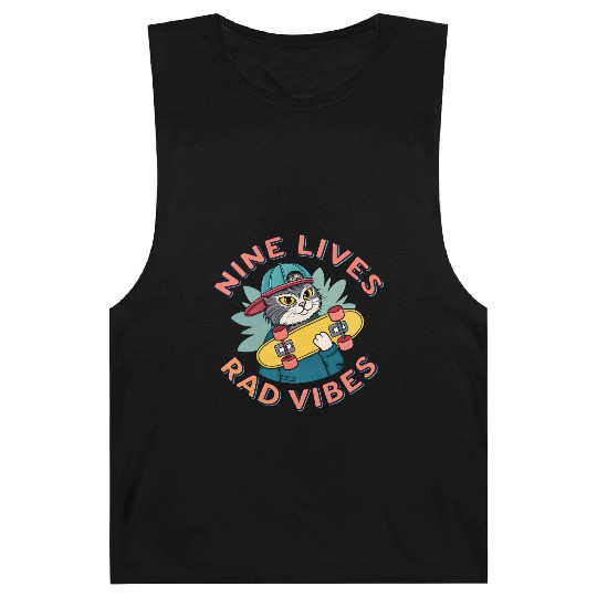 Nine Lives Rad Vibes Cat Skater Retro 90s. Barnard Tanks