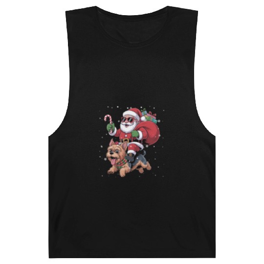 Santa Claus Yorkie Dog Christmas In July Barnard Tanks