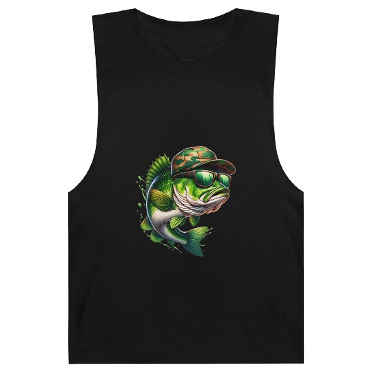 Camo Hat Bass Fish with Green Sunglasses Barnard Tanks
