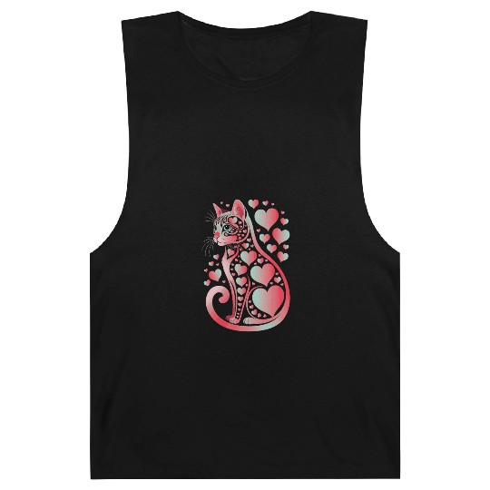 Heart Pattern Cat Illustration with Playful Barnard Tanks