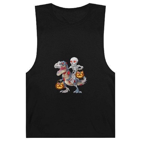 Skeleton Riding Zombie Dinosaur T rex Halloween Barnard Tanks