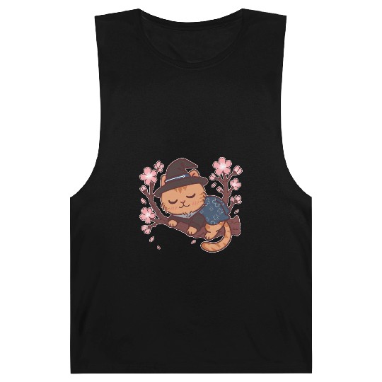 Kawaii Wizard Cat Sleeping on Sakura Tree – Magic  Barnard Tanks