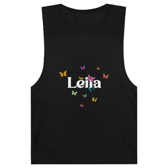LEILA - beautiful girl name with cute butterflies Barnard Tanks
