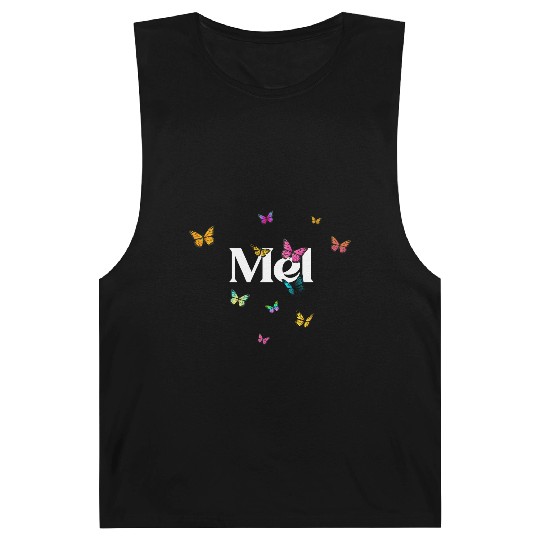 MEL - beautiful girl name with cute butterflies Barnard Tanks