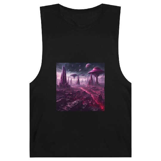 Sci-Fi Future World And Alien City in Neon Pink Barnard Tanks