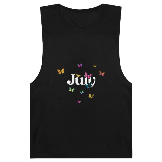 JULY - beautiful girl name with cute butterflies Barnard Tanks