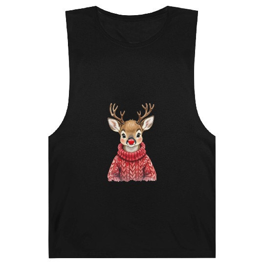 Festive Reindeer with Red Nose Sweater Barnard Tanks
