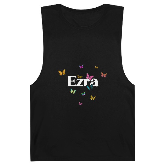 EZRA - beautiful girl name with cute butterflies Barnard Tanks