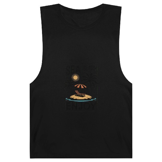 Beach Sunset Palm Island Graphic Barnard Tanks