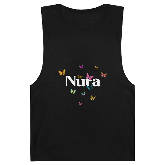 NURA - beautiful girl name with cute butterflies Barnard Tanks