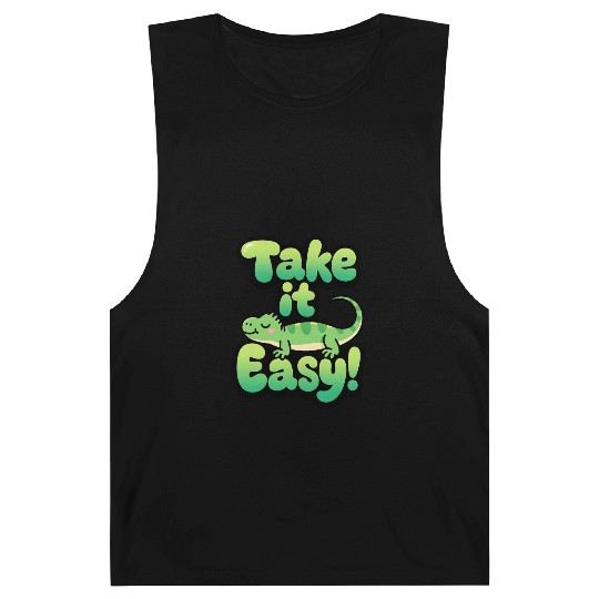 Relaxed Green Lizard – Take it Easy Cartoon Design Barnard Tanks