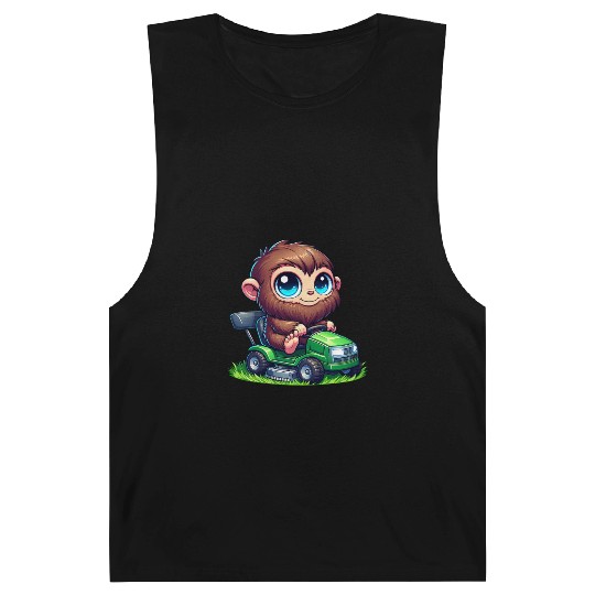 Cute Bigfoot Sasquatch lawn mower gardening chibi Barnard Tanks