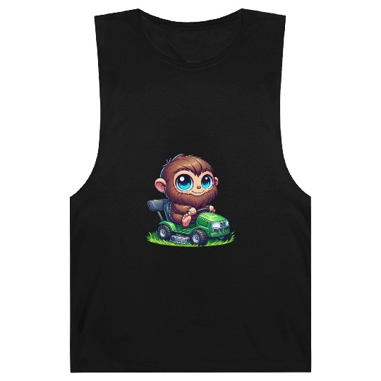 Cute Bigfoot Sasquatch lawn mower gardening chibi Barnard Tanks