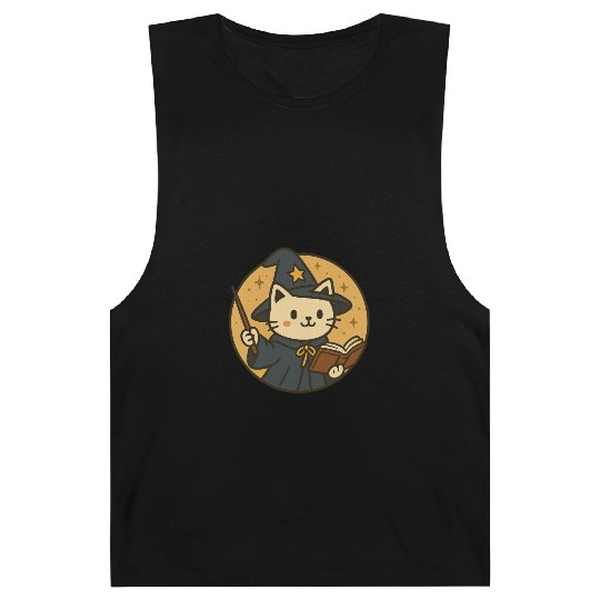 Whimsical Cat Wizard in Starry Night Barnard Tanks