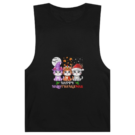Happy HalloThanksMas Cute Cats Lover Barnard Tanks