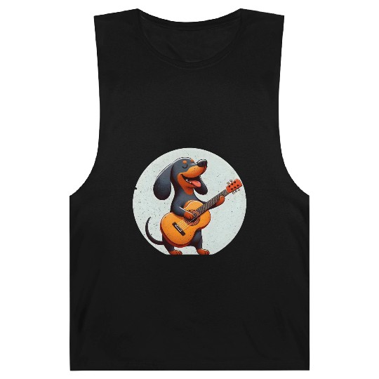 Playful Dachshund Guitar Badge Barnard Tanks