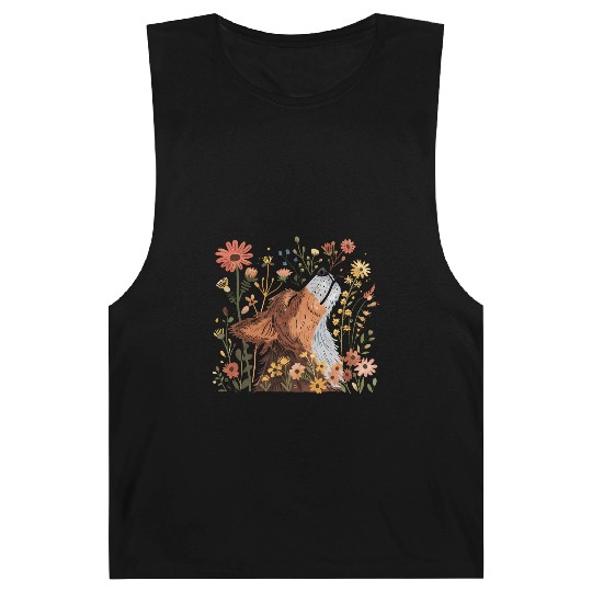 Serene Howling Wolf Amid Floral Bloom Barnard Tanks