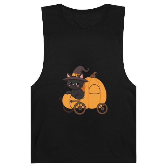 Black Cat in Witch Hat Halloween Design Barnard Tanks