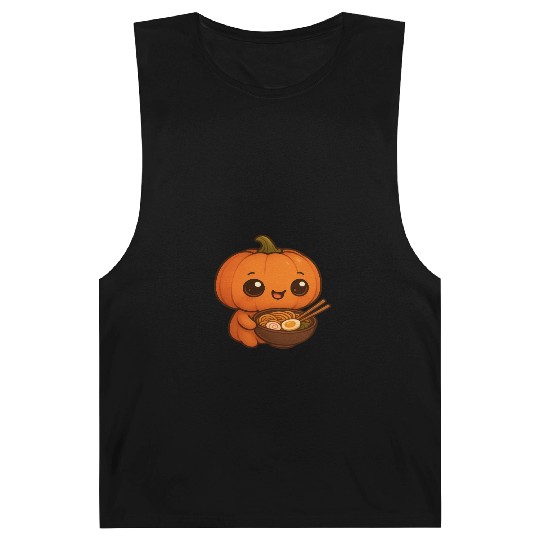 Chibi Pumpkin with Ramen Bowl Kawaii Art Barnard Tanks