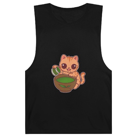 Kawaii Cat Barista Making Matcha Tea Barnard Tanks
