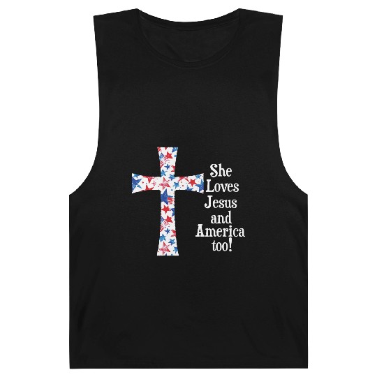 Patriotic Jesus Cross Design Barnard Tanks
