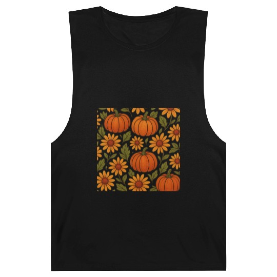 Autumn Pumpkin and Daisy Pattern Barnard Tanks