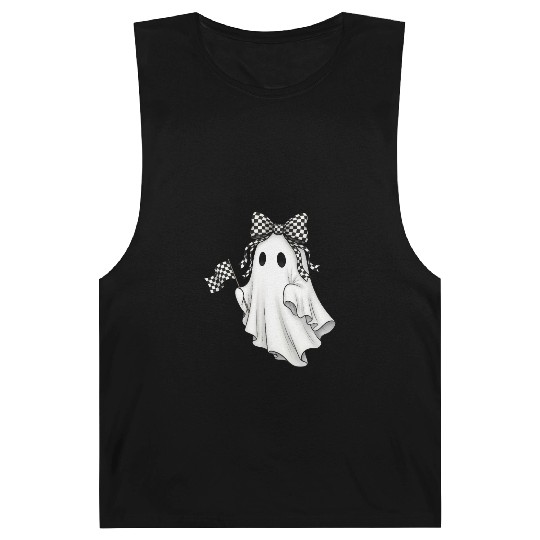 Ghost Boo Checkered Bow Race Day Racing Flag Racer Barnard Tanks