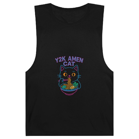 Y2K Ramen Cat – Retro Neon Anime Noodle Lover Desi Barnard Tanks