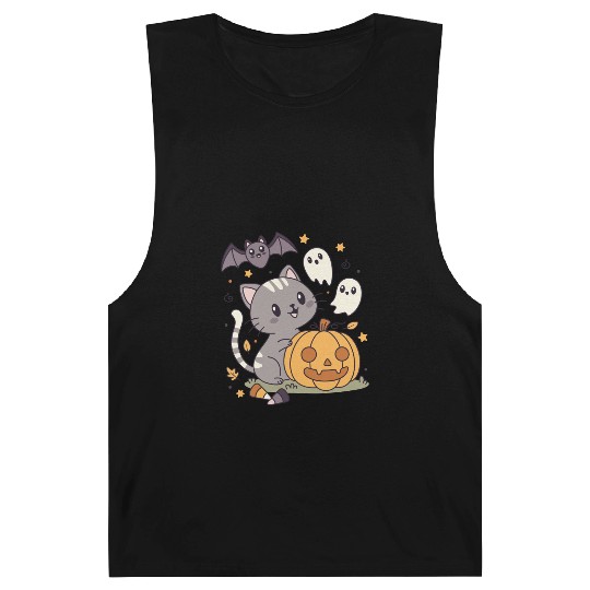Halloween Kawaii Cat Bat Pumpkin Barnard Tanks