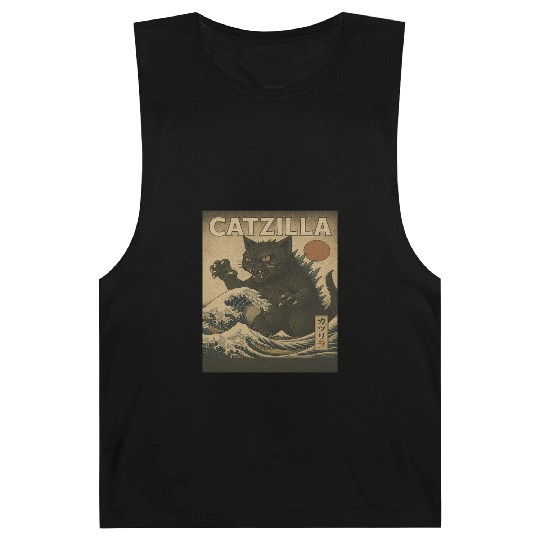 Ukiyo-e Catzilla Retro Japanese Monster Cat Barnard Tanks