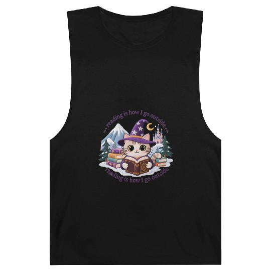 Whimsical Cat Wizard Reading Magic Book Barnard Tanks