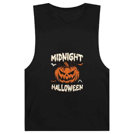 Midnight Halloween Pumpkin Scary Jack-O-Lantern Barnard Tanks