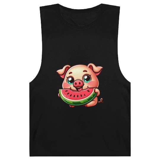 Cute pig with watermelon summer vacation farmer Barnard Tanks