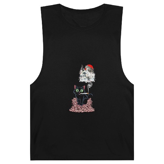 Black Cat Smoking Cigarette Catzilla Barnard Tanks