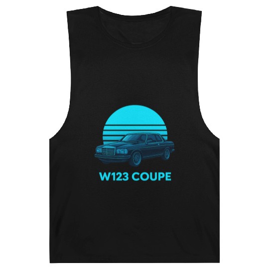 Black W123 Coupe – Neon Retro 80s Style Automotive Barnard Tanks
