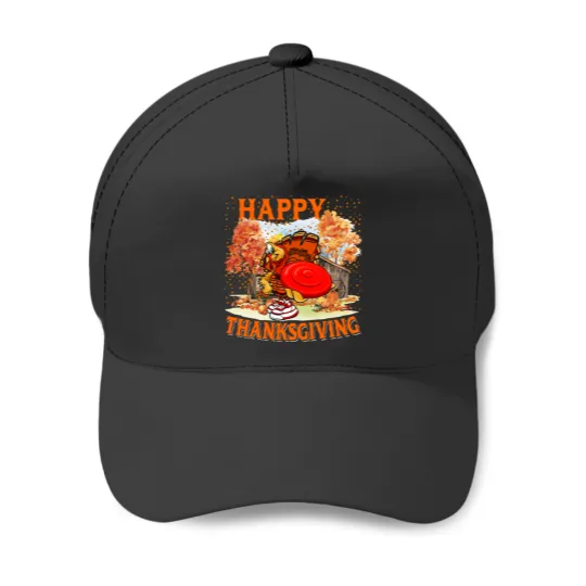 Lacrosse Gift Happy Thanksgiving Turkey Playing Disc Golf Player Fall Tree Baseball Caps