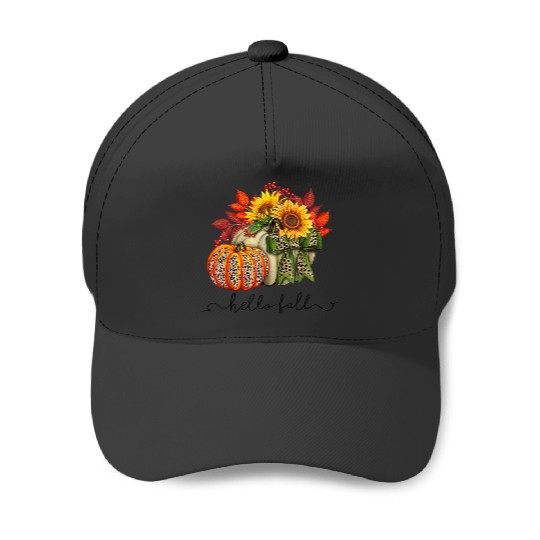 Floral Hello Fall Pumpkin Season Fall Vibes Thanksgiving Day Baseball Caps
