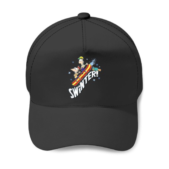 disneys Phineas And Ferb Swinter Snowboarding Shot Baseball Caps