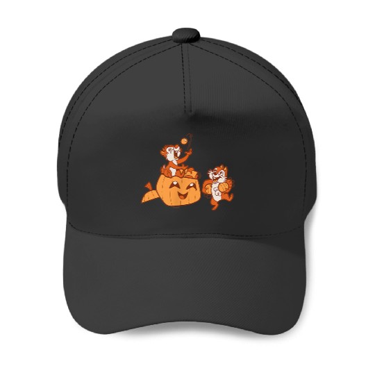 Disneyss Chip N Dale Halloween Pumpkin Bucket Corner Art Baseball Caps