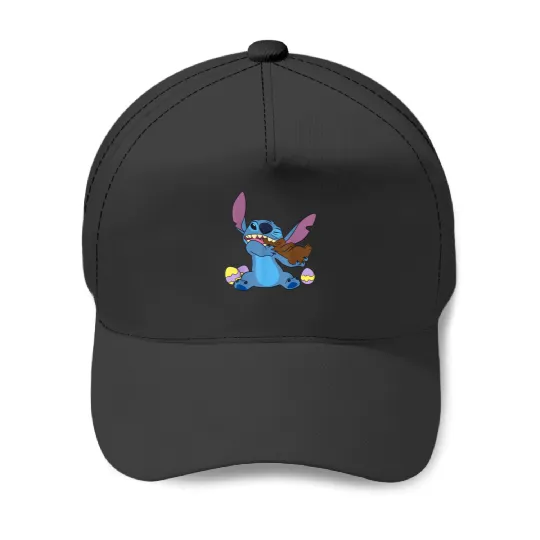 Disney Stitch Eats Chocolate Bunny Easter T-Shirt Baseball Caps