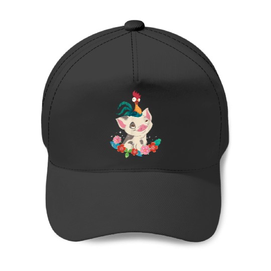 Disneyss Moana Hei Hei Rooster Pua Flowers Sketch Portrait Baseball Caps