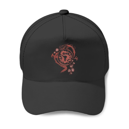 Disney Mulan Mushu Red Ink Wash Dragon Baseball Caps