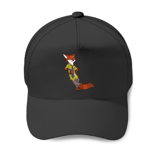 Fox Chibi T-Shirt Disney Zootopia Cool Fox Nick Wilde Leaning Baseball Caps