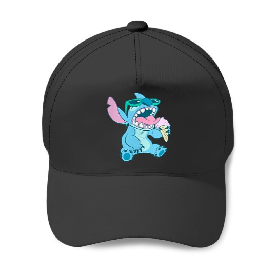 Disney Lilo Stitch Eating Ice Cream Retro Pocket Logo Baseball Caps