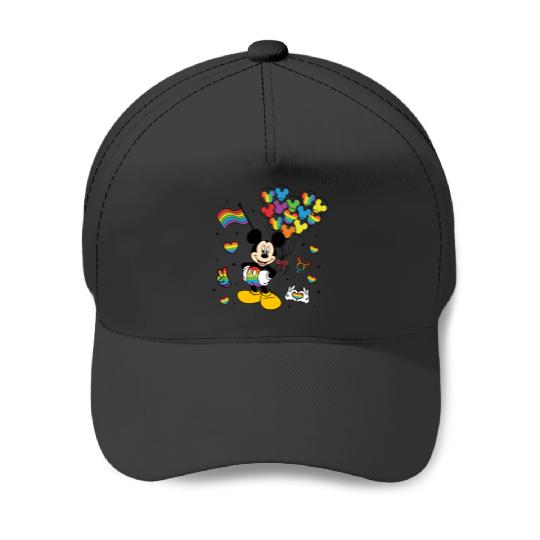 Cute Mickey Balloons Rainbow Baseball Caps, Disney LGBT Rainbow Pride Month 2024