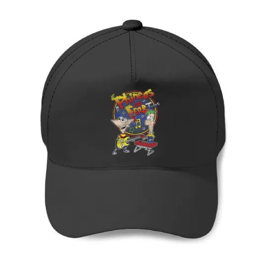 Disney Phineas And Ferb-Tones Distressed Band Logo Baseball Caps