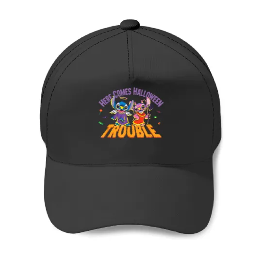 Disney Stitch Angel Here Comes Halloween 2024 Trouble Baseball Caps