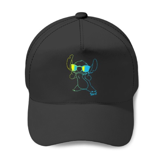 Disney Lilo Stitch Cool Stitch Neon Outline Chest Portrait Baseball Caps