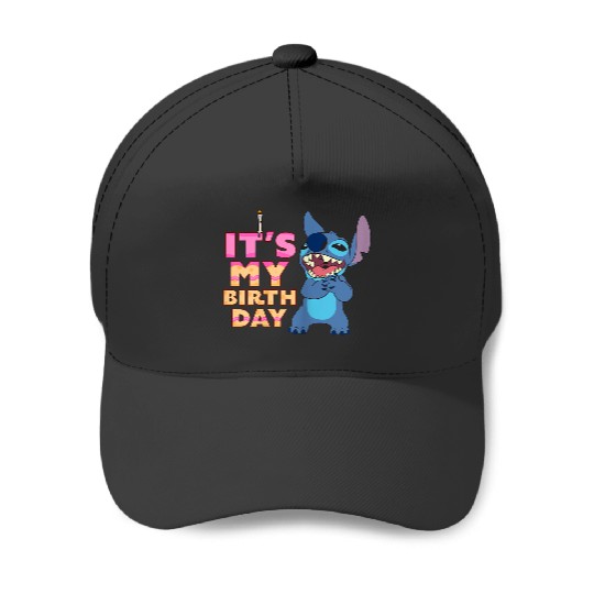 Disney Lilo Stitch It's My Birthday Happy Text Stack Baseball Caps